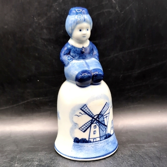 Vintage Hand Painted Delft Blue Dutch Boy Porcelain Bell - 5" Tall - Holland - Picture 9 of 9